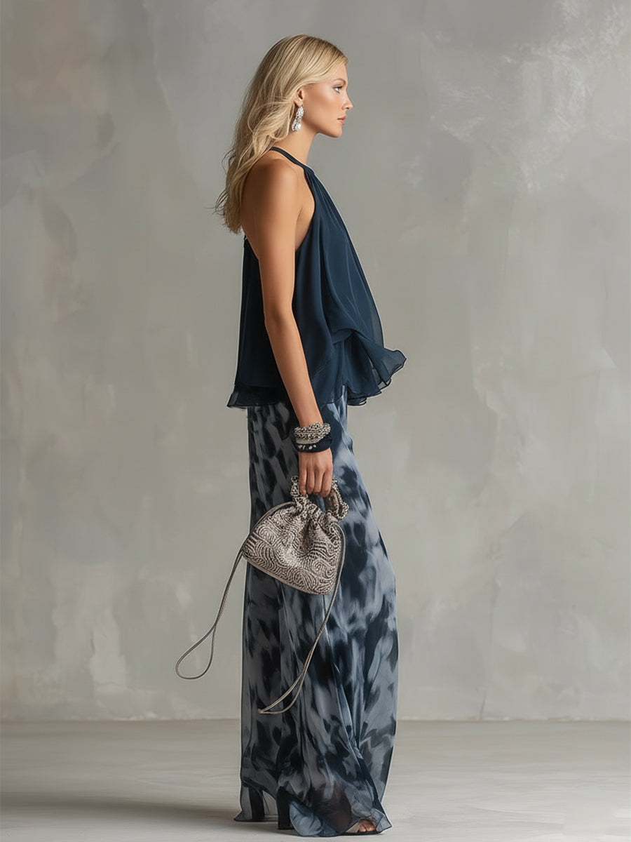 Zephyra | Women's Halter Neck Wide Leg Two-Piece Ensemble