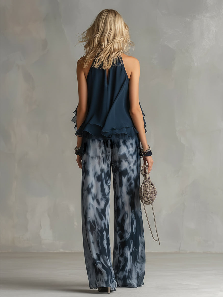 Zephyra | Women's Halter Neck Wide Leg Two-Piece Ensemble