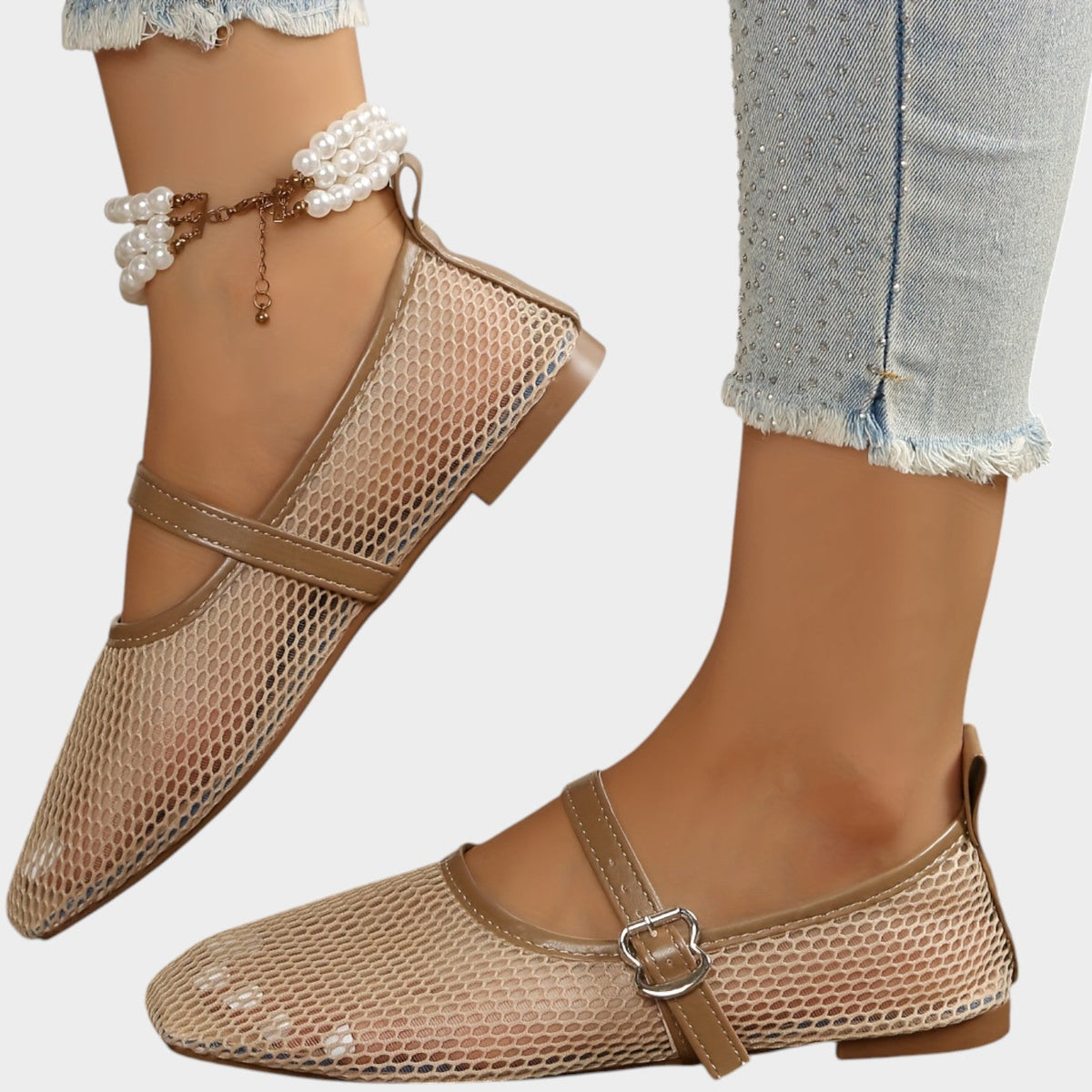 Women’s Mesh Ballet Flats Casual Buckle Strap