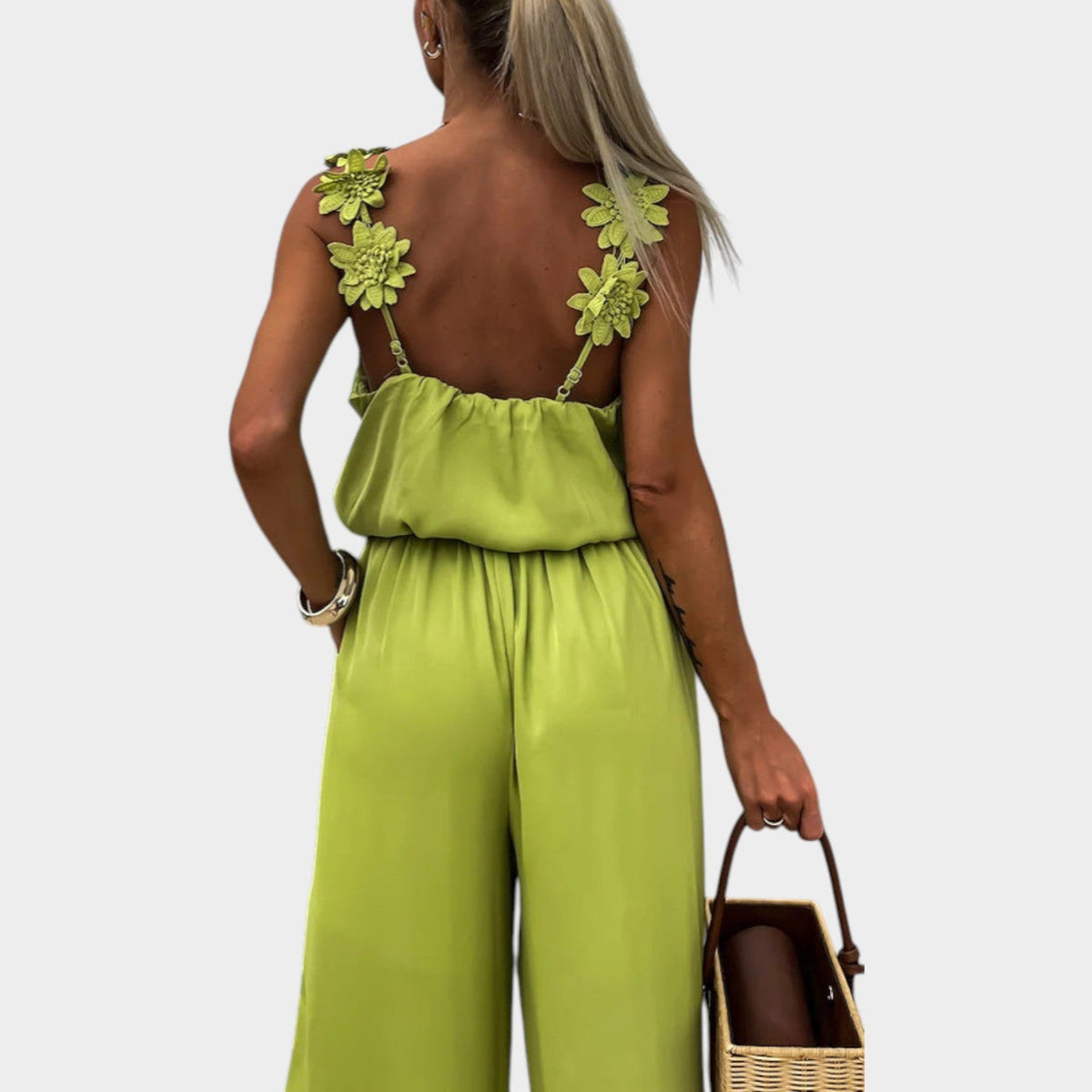 Women's Floral Strap Wide-Leg Jumpsuit
