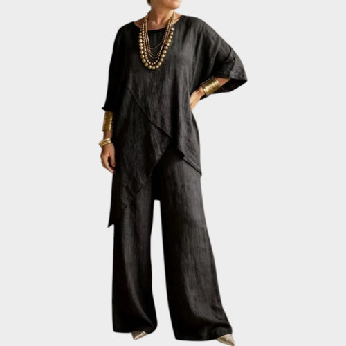 Women's Linen Matching Set Asymmetrical Two Piece
