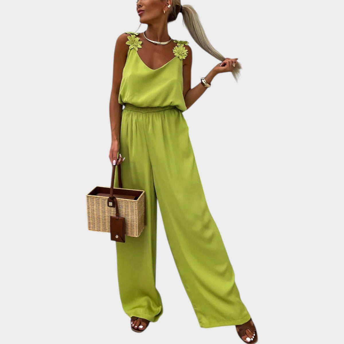 Women's Floral Strap Wide-Leg Jumpsuit