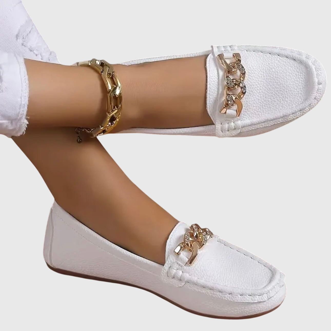 Harlow | Women's Casual Slip-On Loafers with Gold Chain Accent