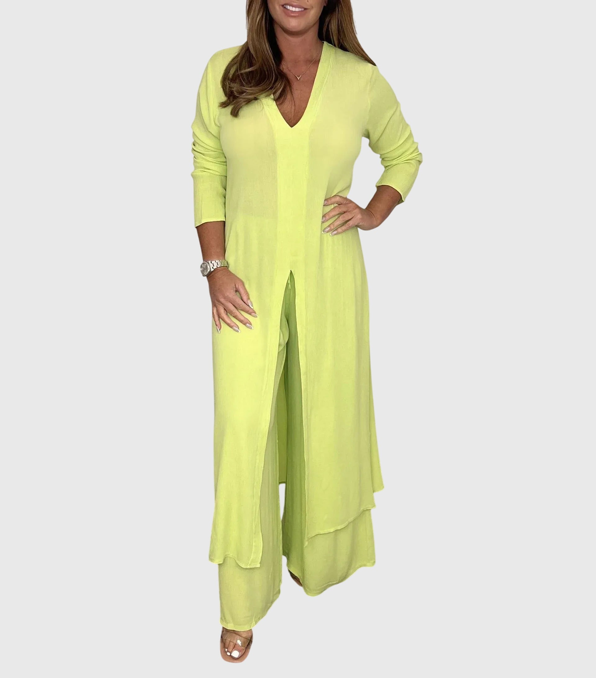 Pearl | Women's Two-Piece Duster Cardigan and Wide Leg Pants Set