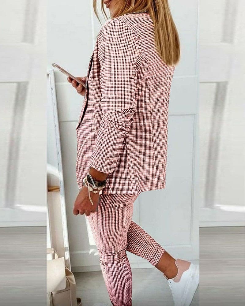 Blair | Women's Long Sleeve Plaid Blazer and Slim Pants Suit Set