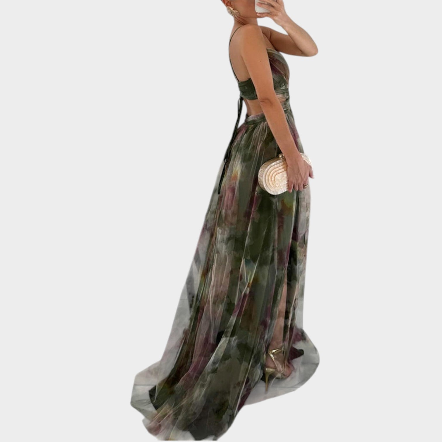 Floral Wedding Guest Maxi Dress with Cross Wrap Bodice