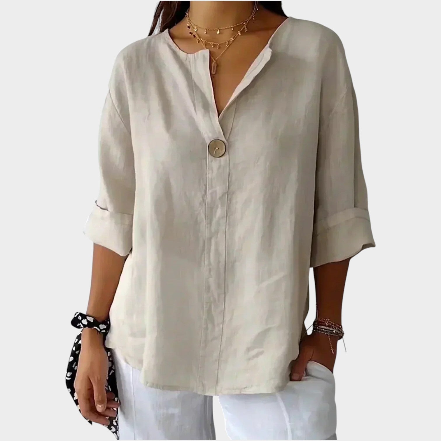 3/4 Sleeve V-Neck Blouse