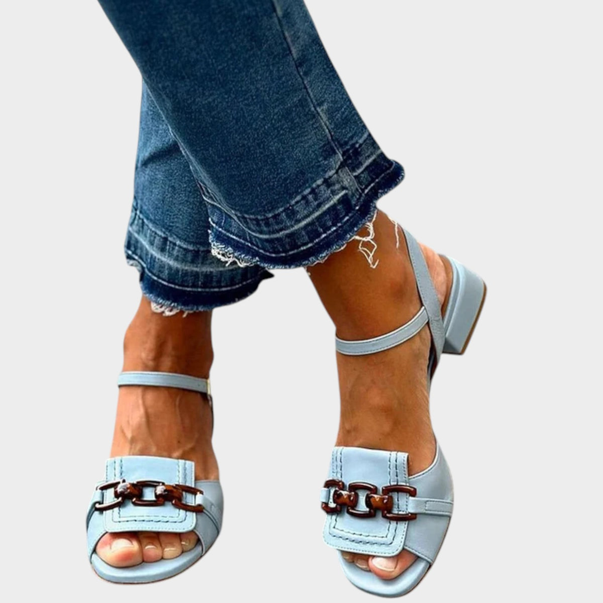 Women’s Sandals Open Toe Ankle Strap Block Heel Chain Detail