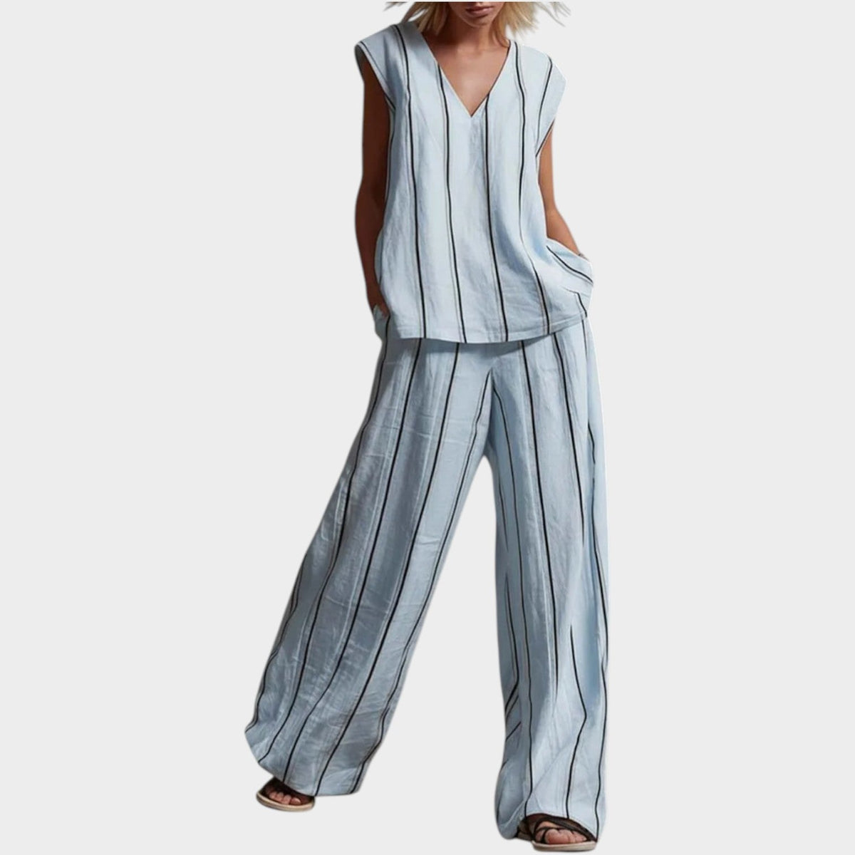 Women's Matching Set Linen Striped Two Piece