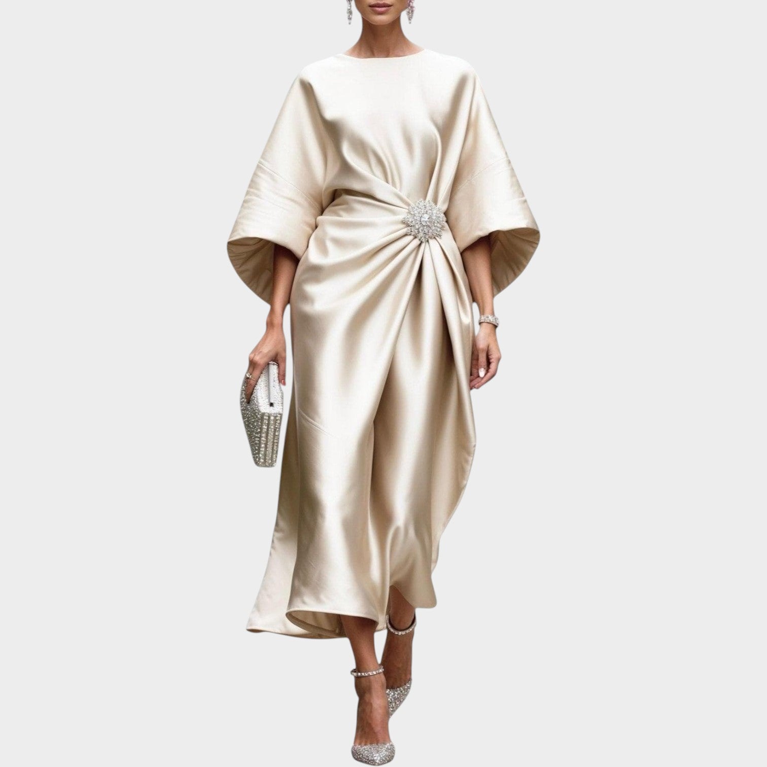 Elegant Satin Formal Midi Dress