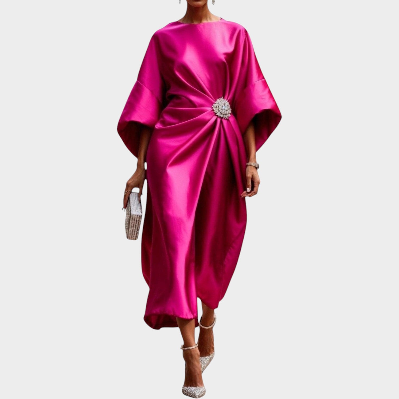 Elegant Satin Formal Midi Dress