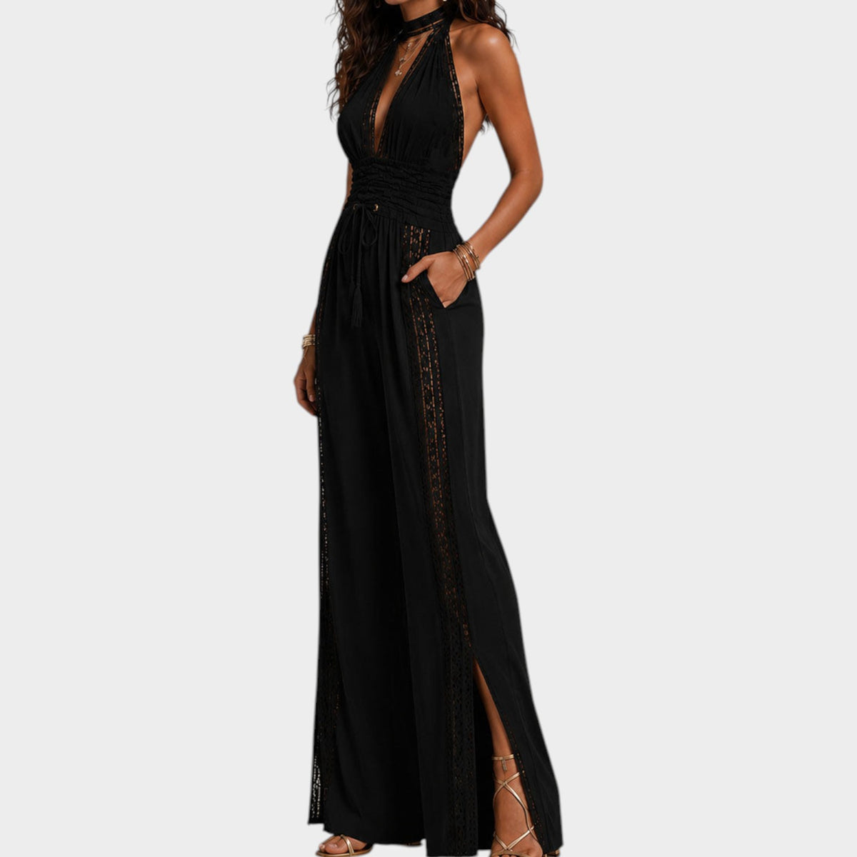 Women's Jumpsuit Boho Ruched Waist Wide-Leg Fit