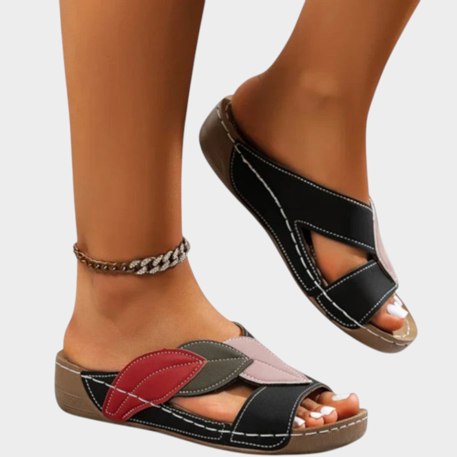 Leaf Detail Comfort Wedge Sandals