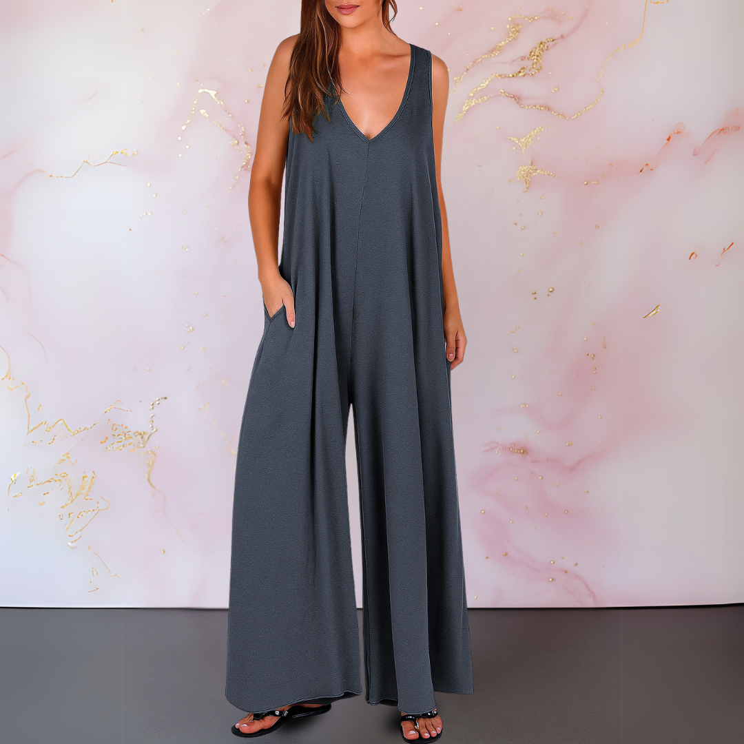 Onyx | Women's Sleeveless V-Neck Wide Leg Jumpsuit with Pockets