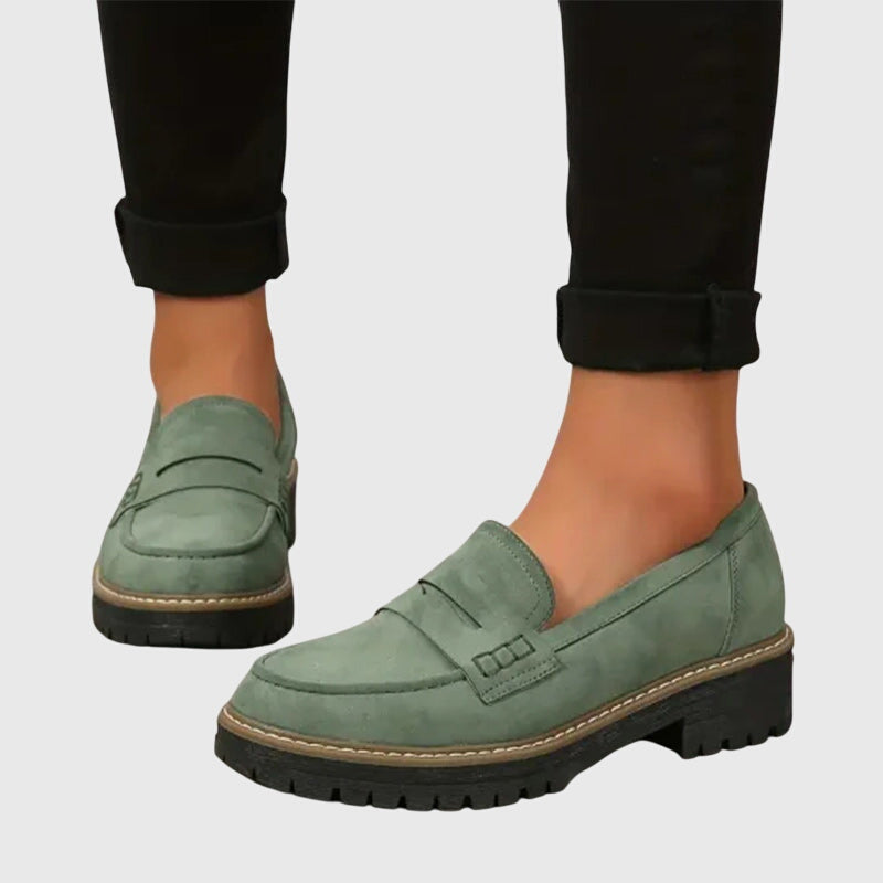 Women’s Suede Loafers Slip-On Penny Strap Lug Sole