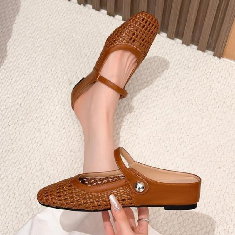 Goldie | Women's Woven Mary Jane Mules - Flat Slip-On Shoes