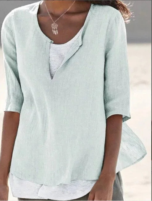 Maya | Women's Casual 3/4 Sleeve Split Neck Blouse