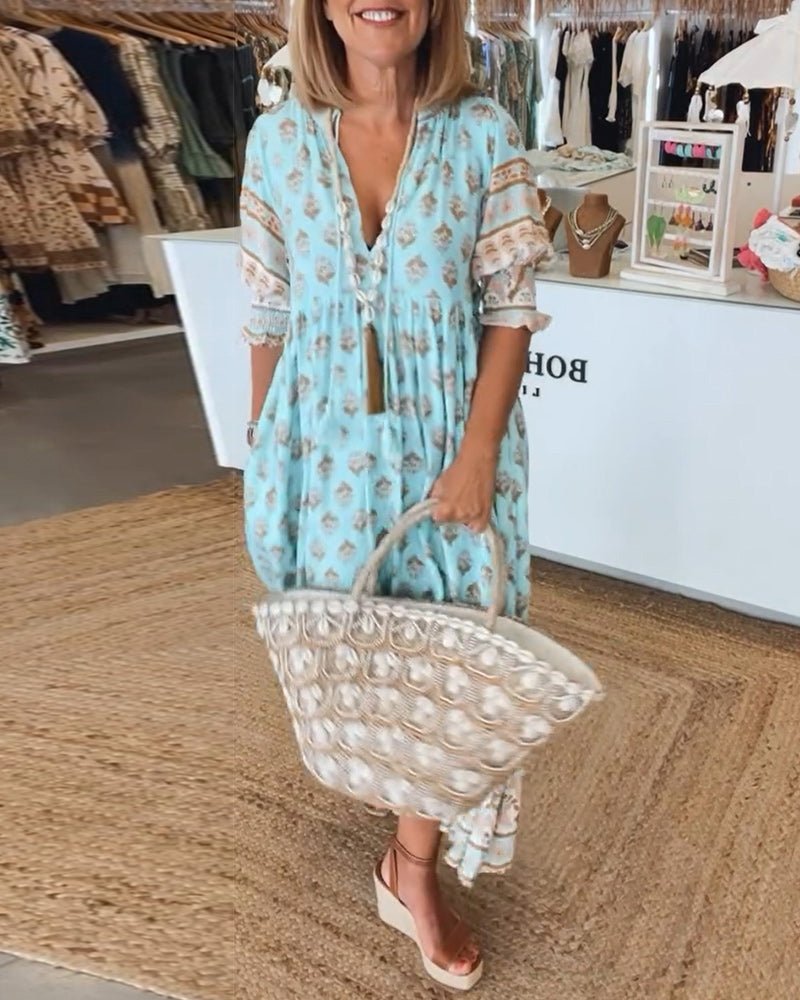 Audrey™ | Bohemian Midi Dress with Tassels