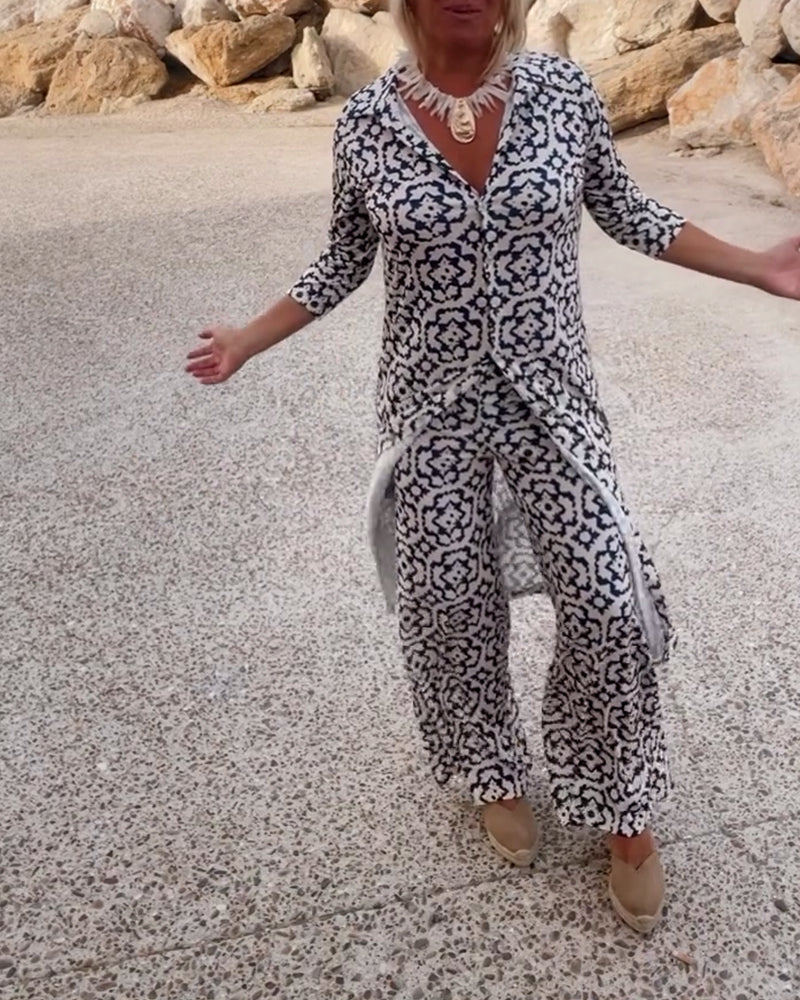 Serena | Women's Printed Blouse and Pants Two-Piece Set