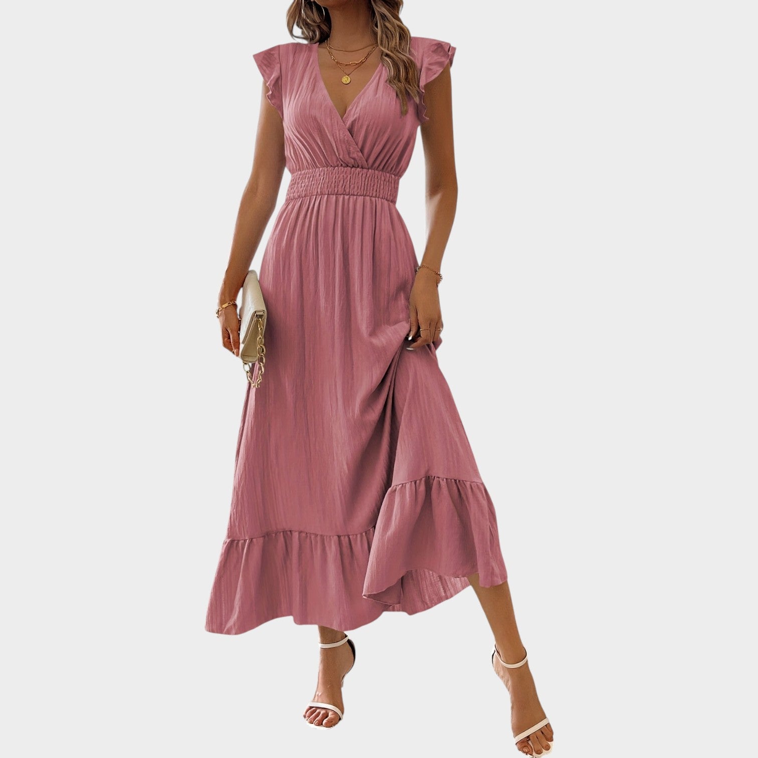 Cocktail Ruffle Wrap Maxi Dress