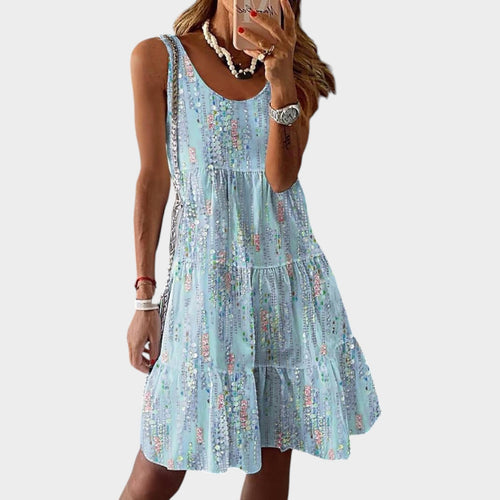 Sleeveless Floral Tiered Summer Mini Dress