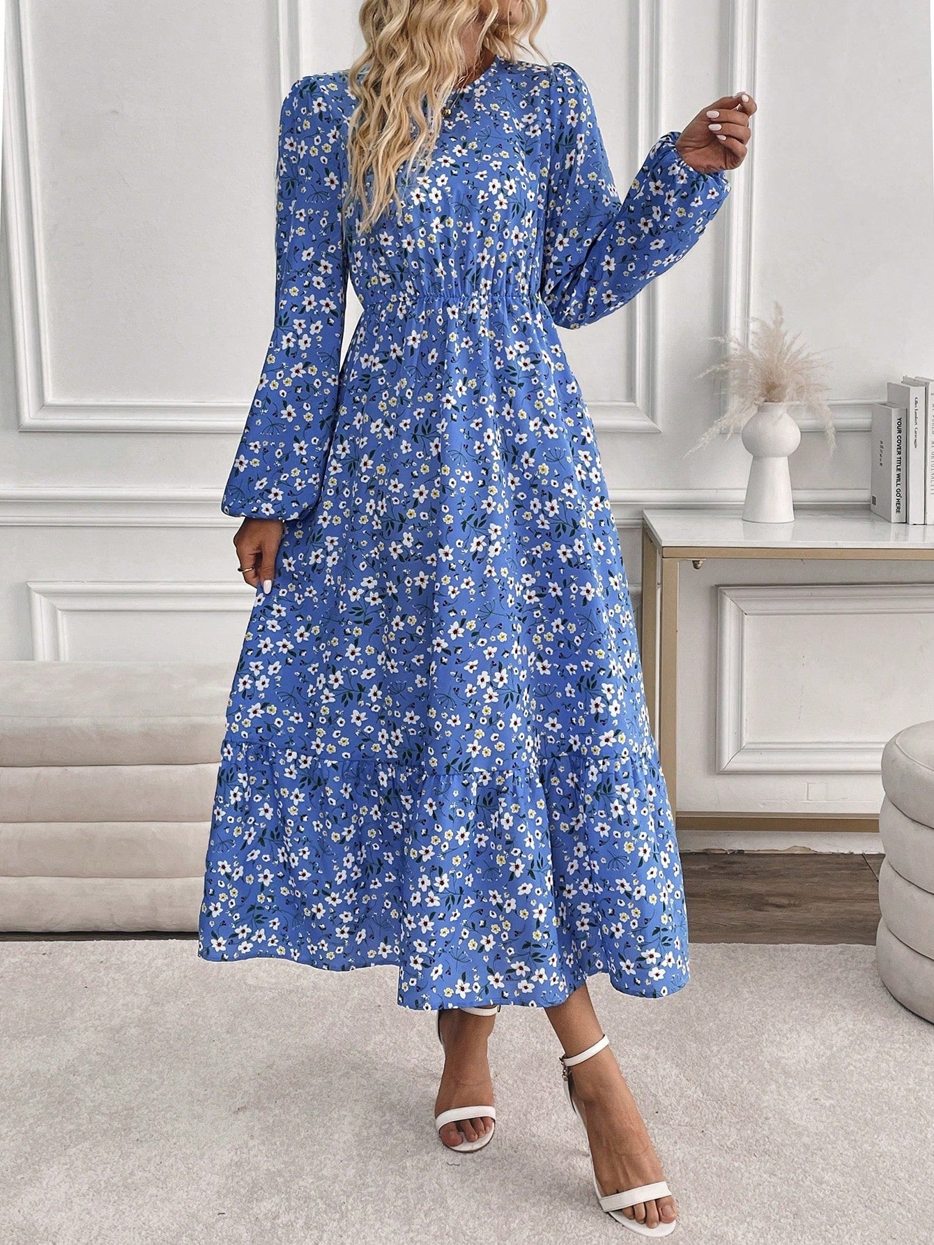 Flora | Women's Maxi Dress with Floral Print, Bishop Sleeves, and Smocked Waist