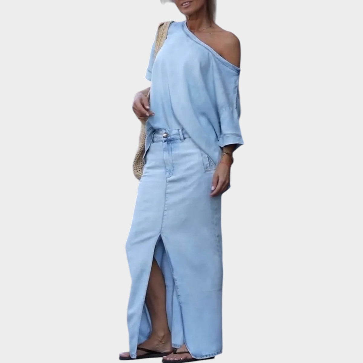 Women's Matching Set Off Shoulder Denim Two Piece Set