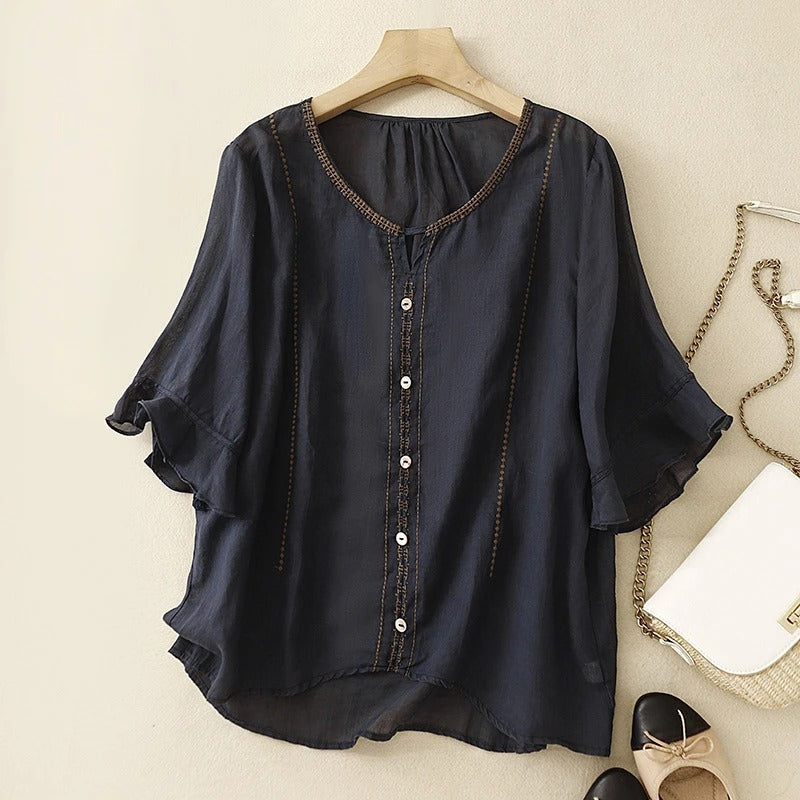 Gia™ | Ruffled Sleeve Blouse with Pattern Design