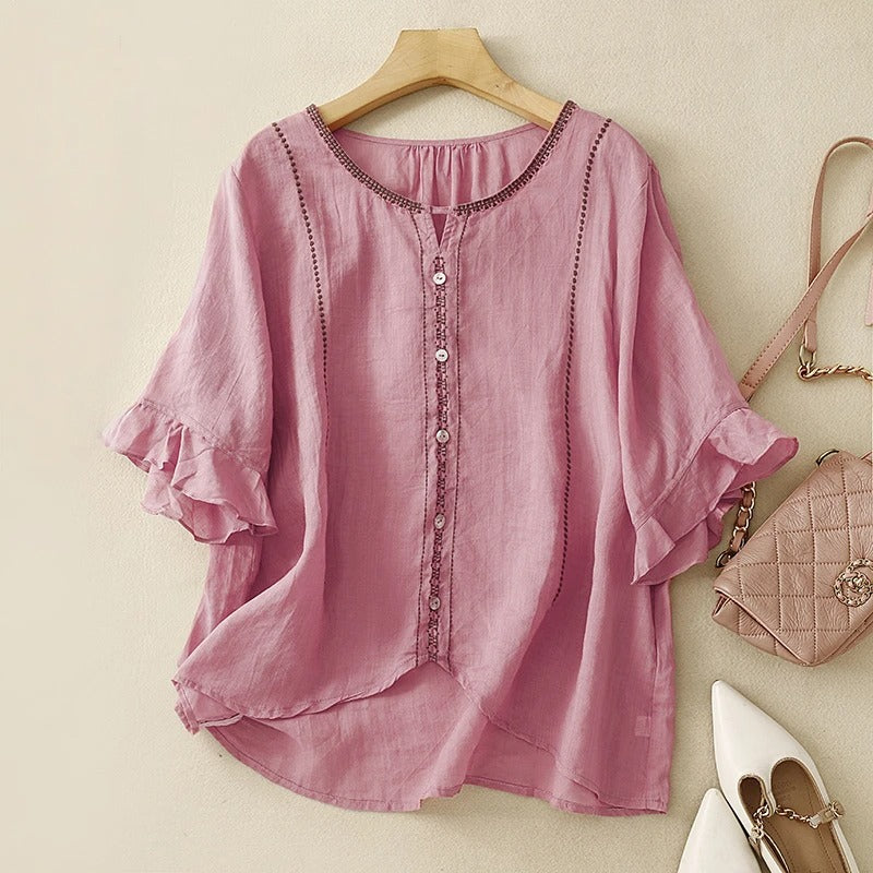 Gia™ | Ruffled Sleeve Blouse with Pattern Design