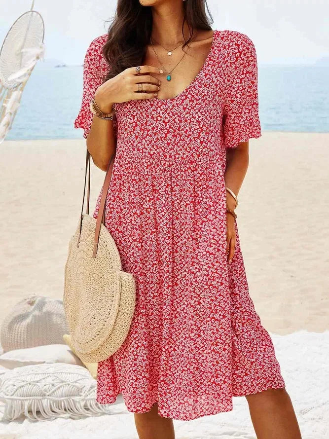 Daisy | Women's Floral Print V-Neck Short Sleeve Smock Dress