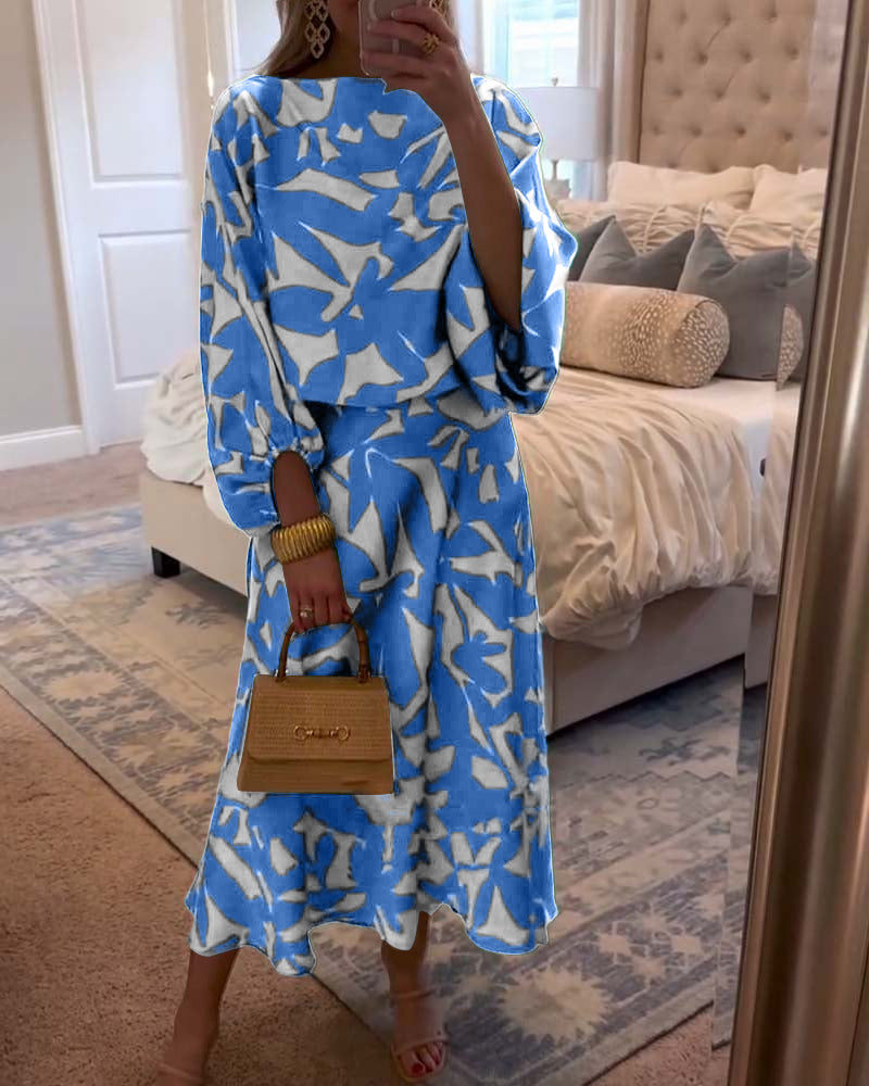 Ashley™ | Printed Two-Piece Set with Lantern Sleeves