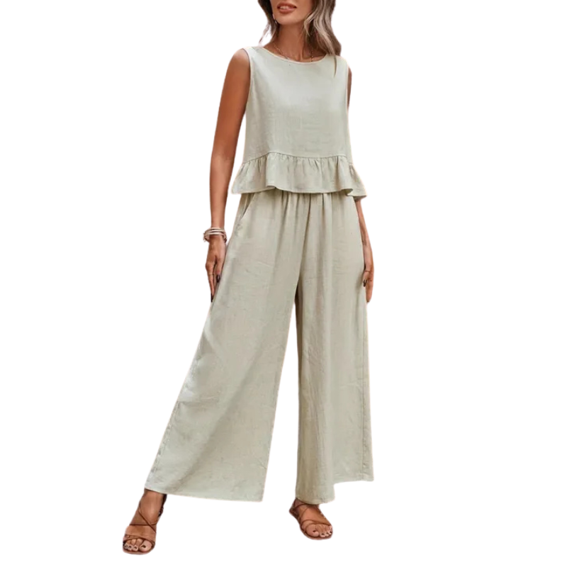 Isla | Women's Ruffle Tank Top & Wide Leg Pants Two-Piece Set