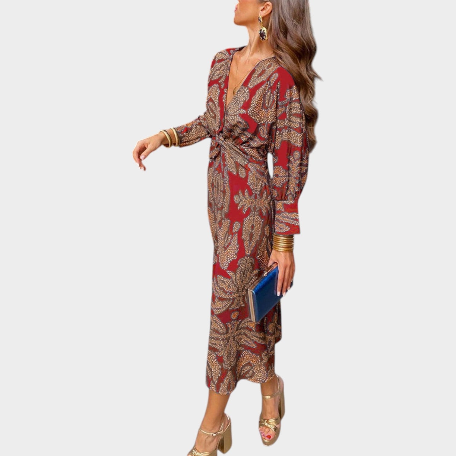 Printed Twist Front Midi Dress