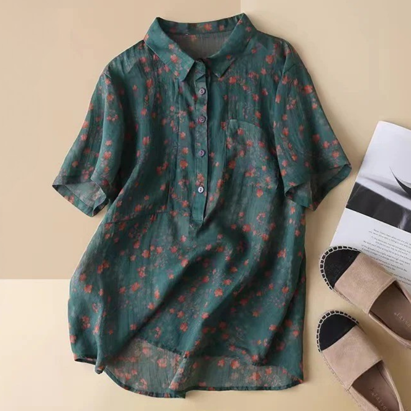 Annette™ | Floral Print Half-Placket Blouse