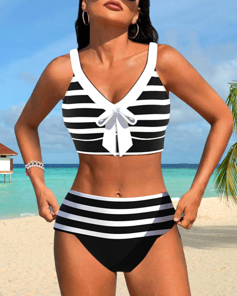 Caroline | Women's Striped High-Waisted Bikini Set