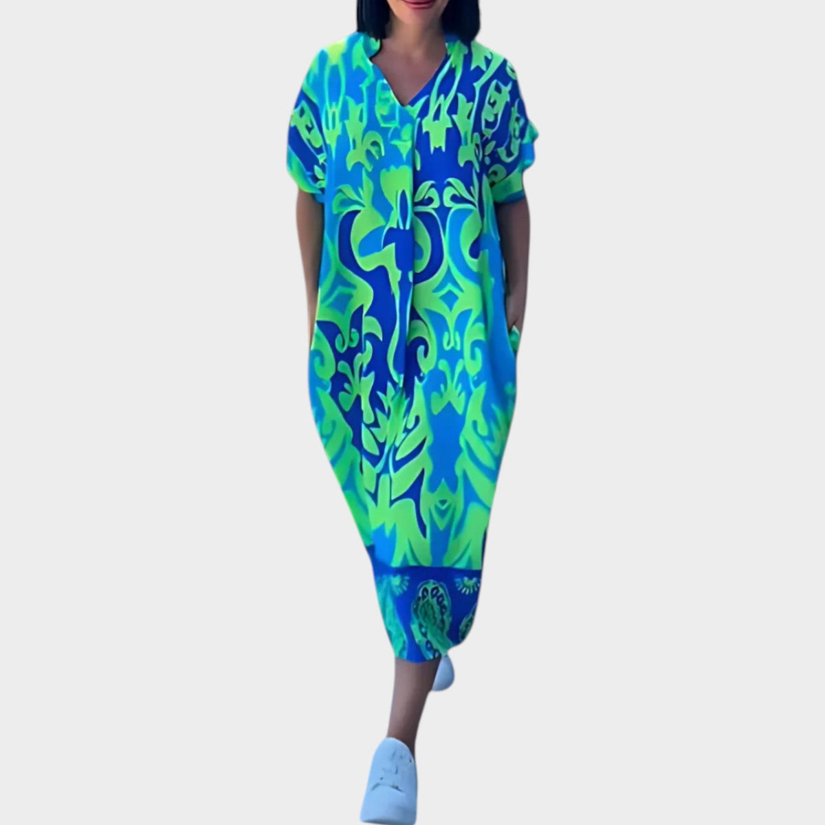 Women's Printed Midi Dress Casual Loose Fit