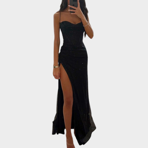 Satin Split Formal Evening Maxi Dress