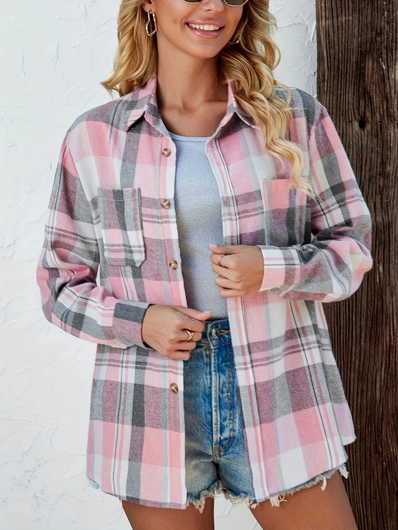 Harper | Women's Oversized Plaid Flannel Shirt with Button Closure