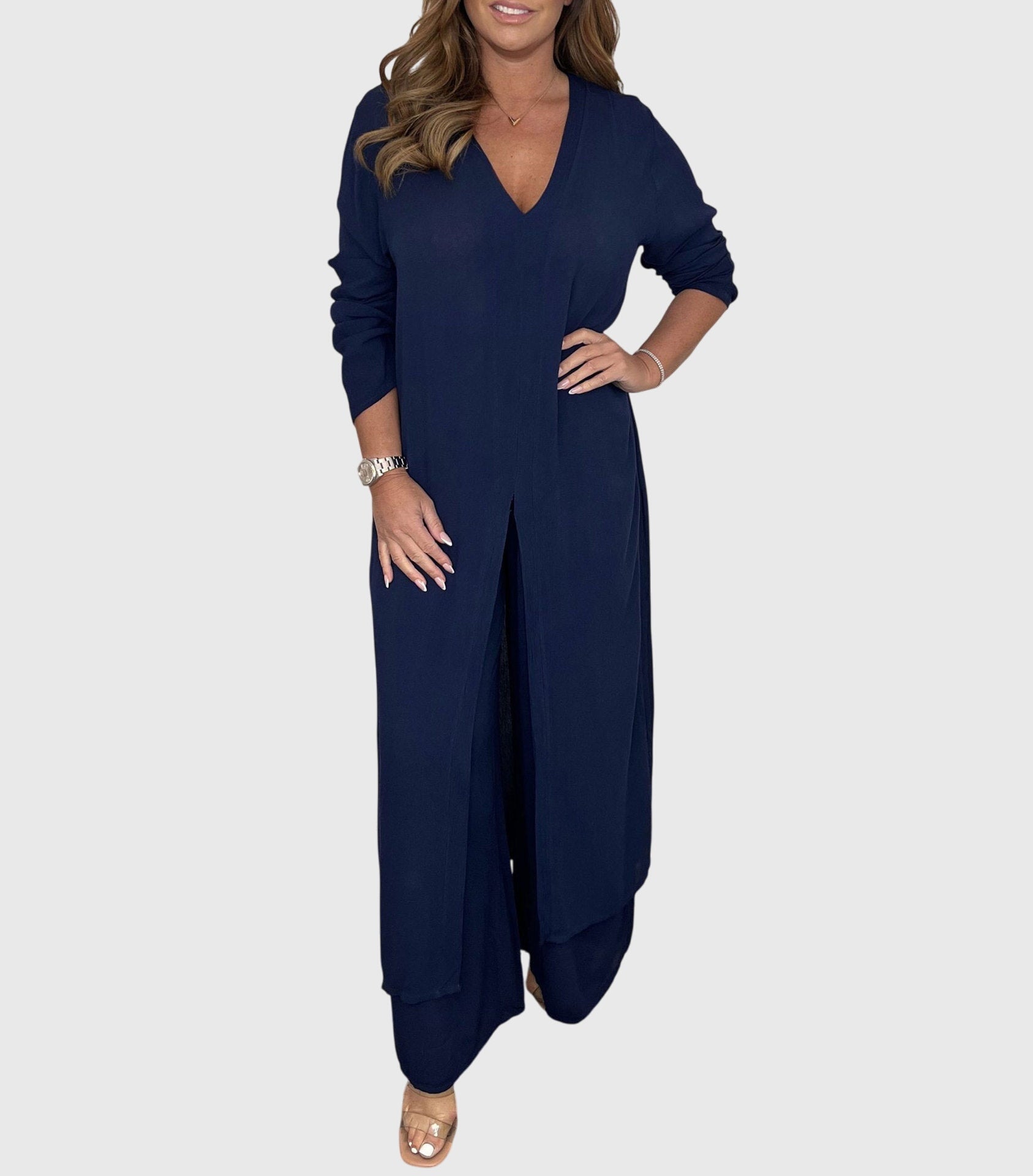 Pearl | Women's Two-Piece Duster Cardigan and Wide Leg Pants Set