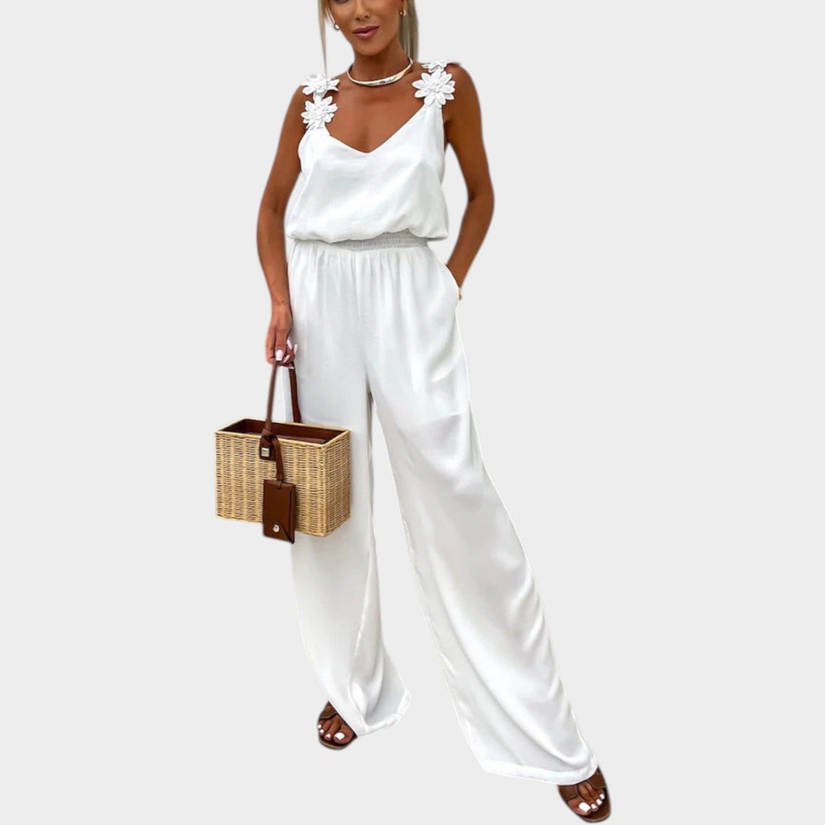 Women's Floral Strap Wide-Leg Jumpsuit