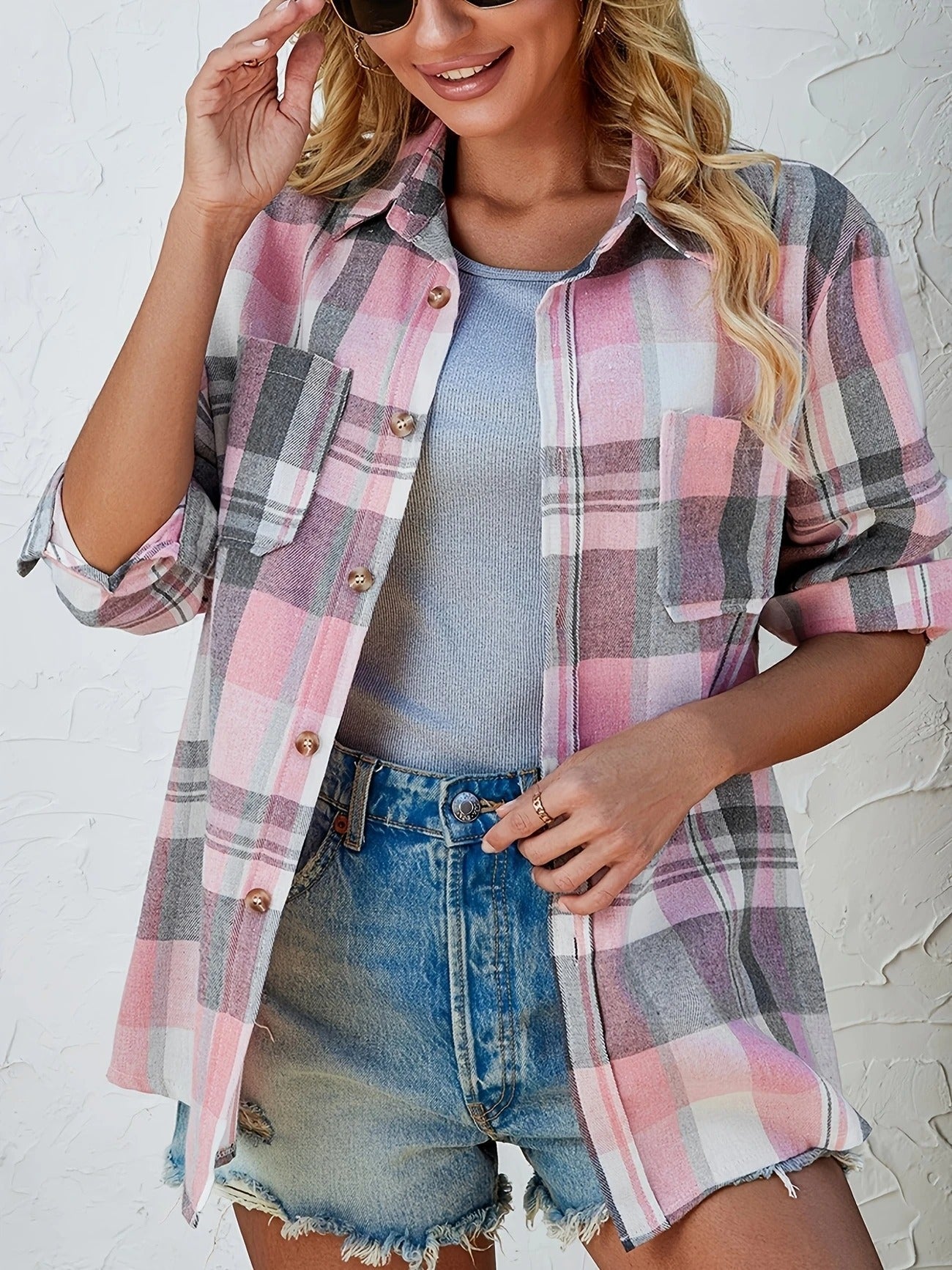 Harper | Women's Oversized Plaid Flannel Shirt with Button Closure