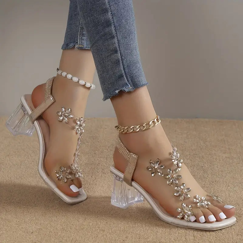 Serene | Women's Block Heel Sandals with Rhinestone Accents