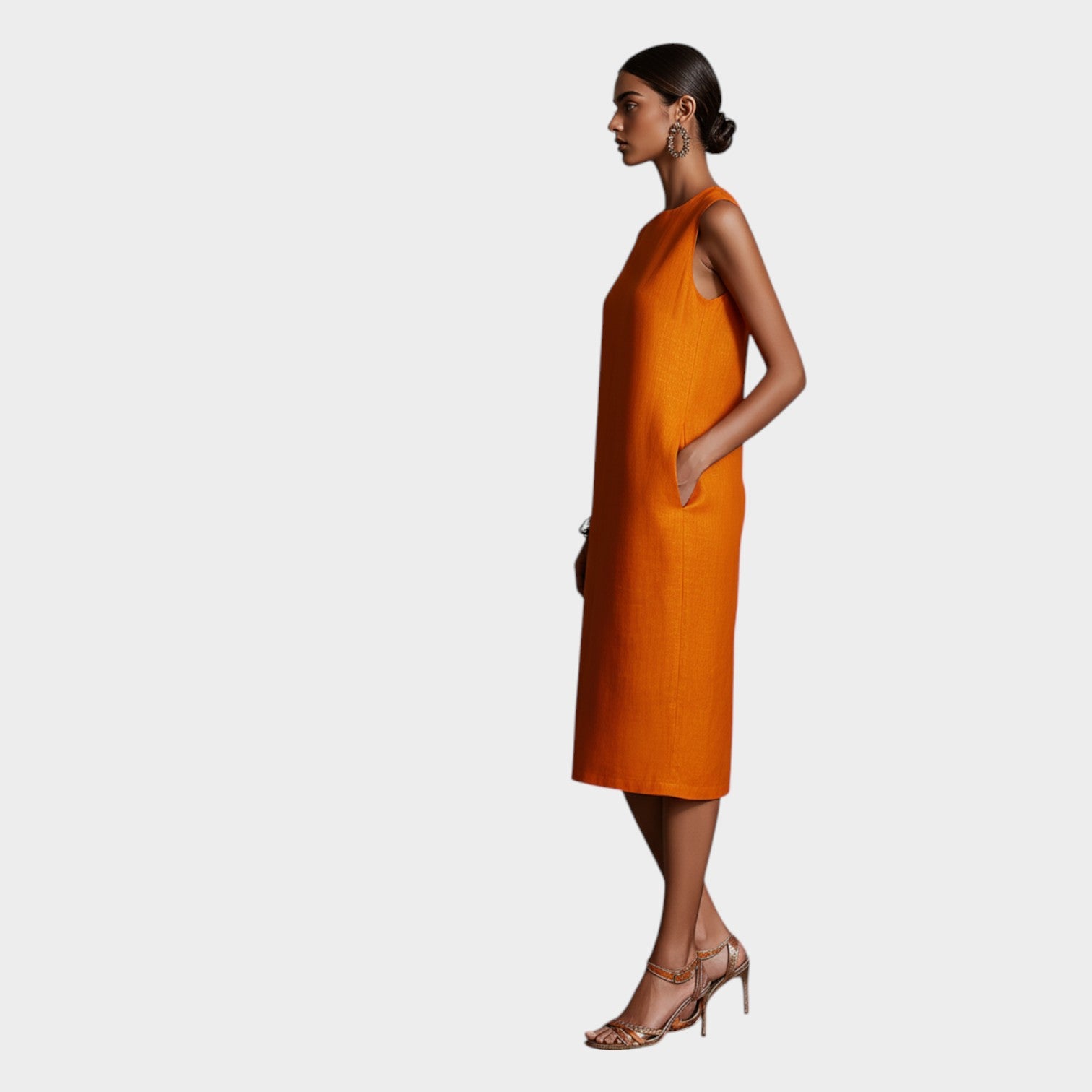 Sleeveless Linen Formal Midi Dress