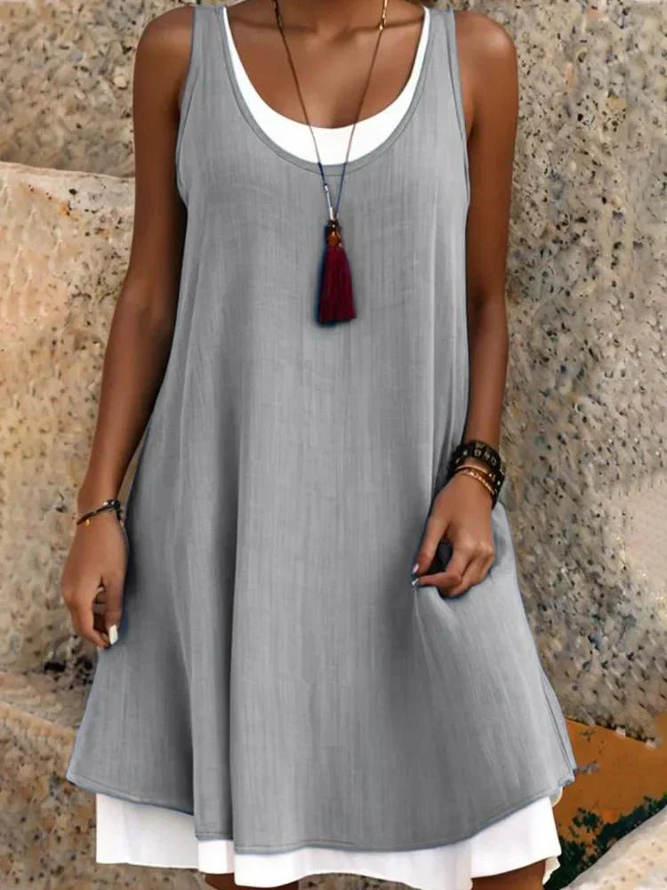 Tessa | Women's Sleeveless Layered Mini Dress with Scoop Neck