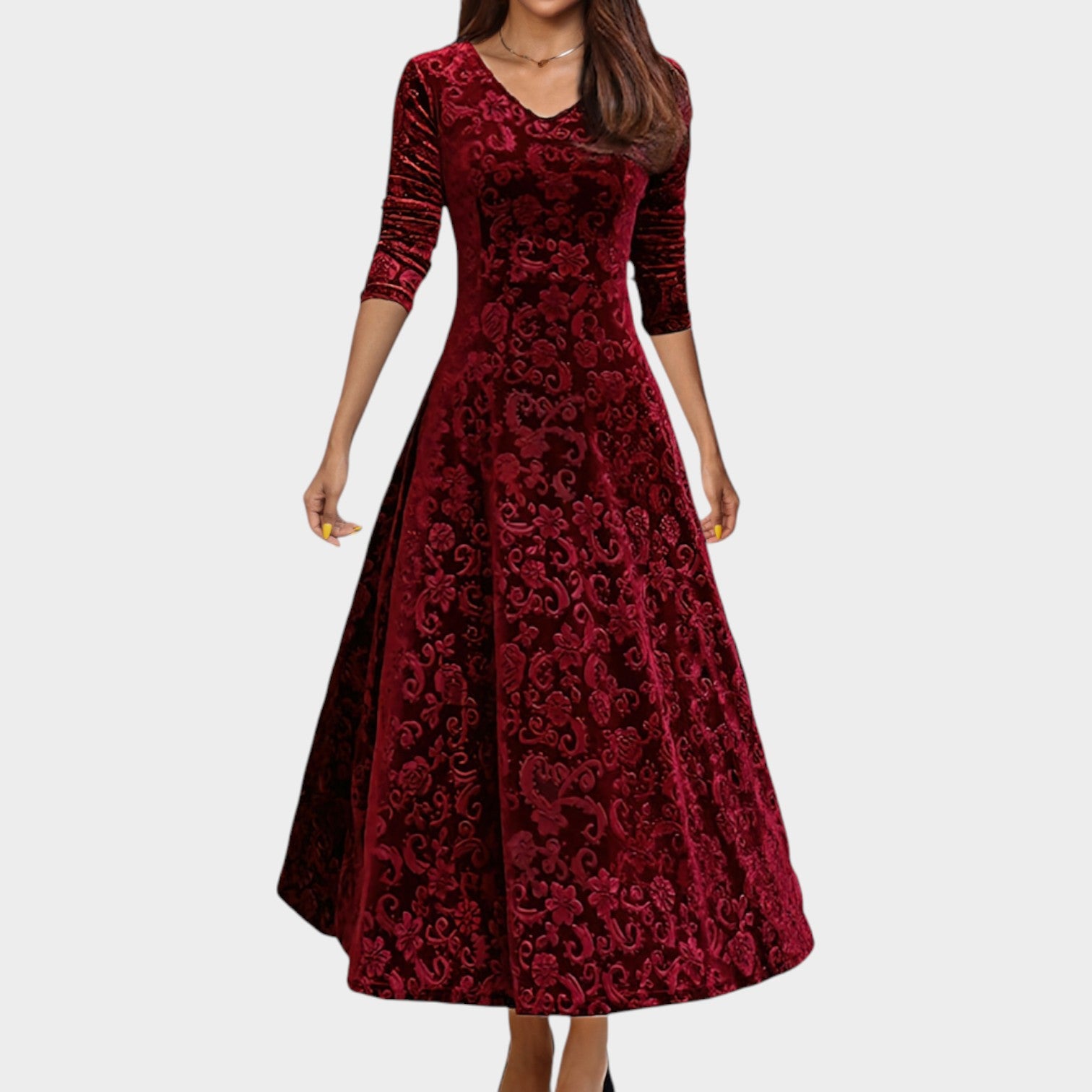 Velvet Lace Midi Formal Dress