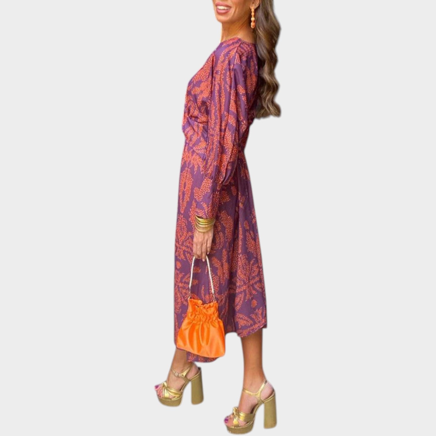 Printed Twist Front Midi Dress