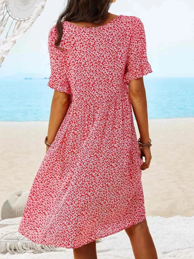 Daisy | Women's Floral Print V-Neck Short Sleeve Smock Dress