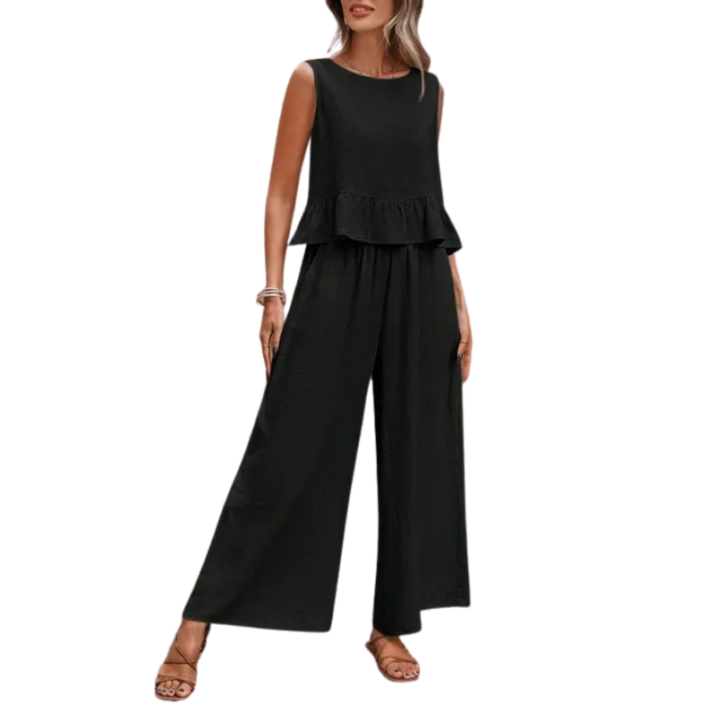 Isla | Women's Ruffle Tank Top & Wide Leg Pants Two-Piece Set