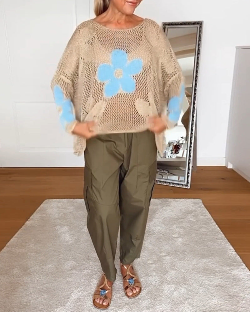 Bloom | Women's Floral Crochet Long Sleeve Top with Open Weave