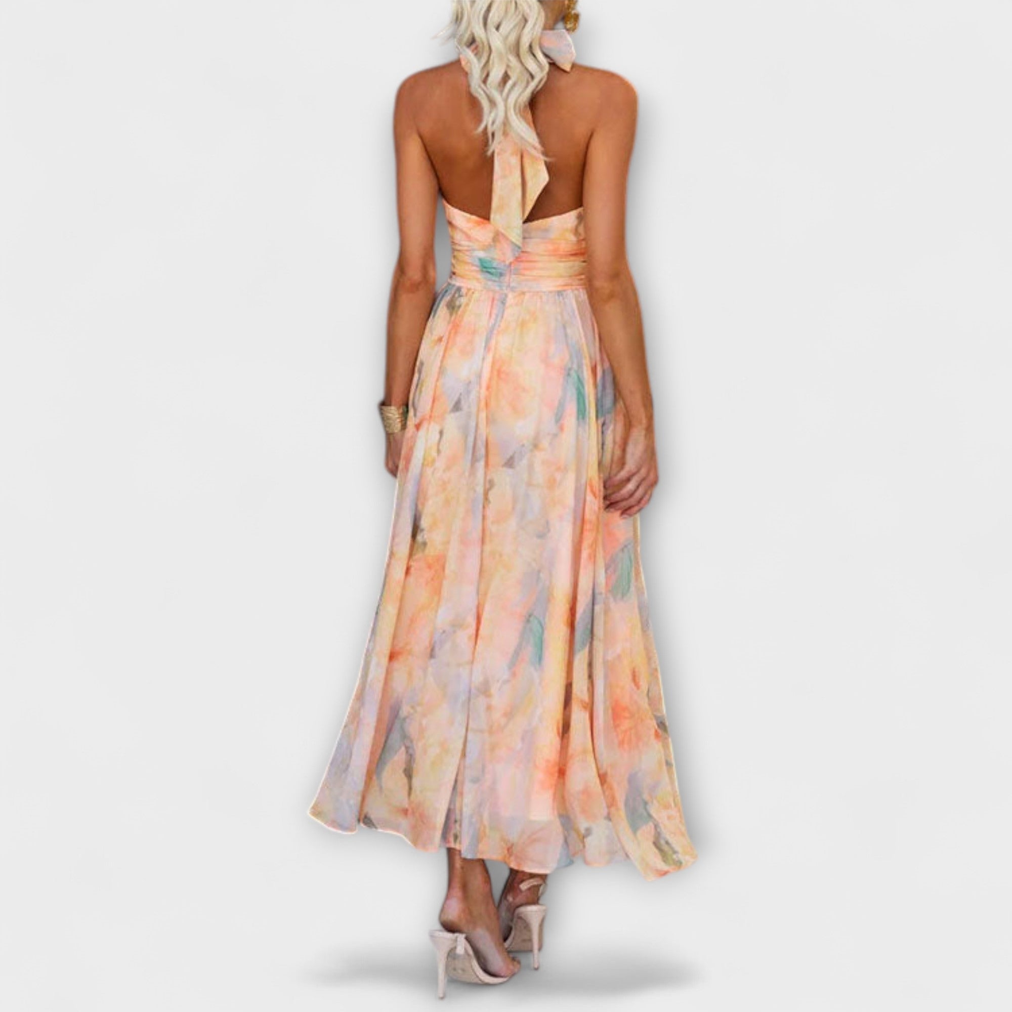 Cocktail Floral Halter Neck Maxi Dress
